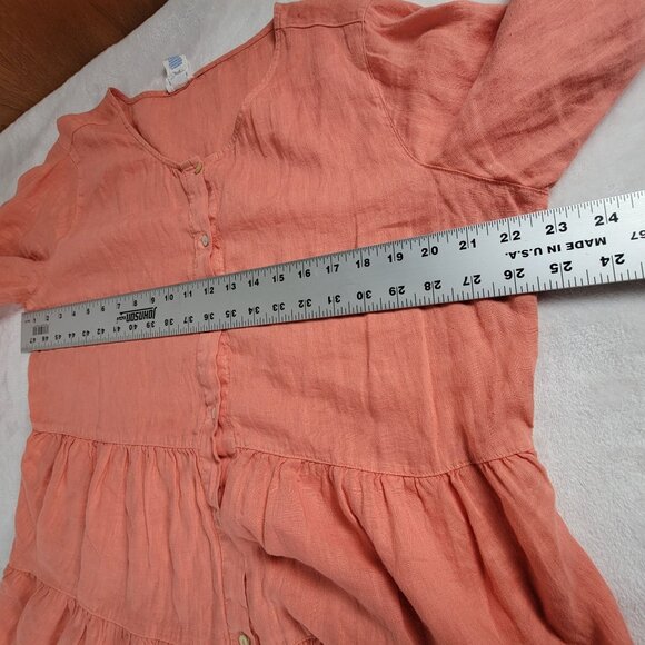 Sigrid Olsen Womens Coral Tiered Button Front Linen Tunic Top Large Roll-Sleeve - Picture 6 of 7